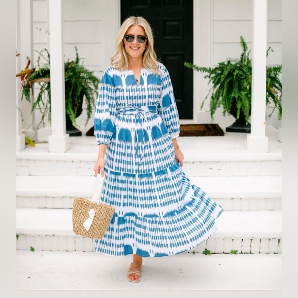 NWT King and Pitt Ferry Dress Blue Ikat